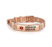 MiniJewelry Bracelet d'identification médicale en forme de cœur or rose pour femme - Bracelet d'identification d'urgence rouge en acier inoxydable - Bracelet réglable, taille unique, Acier inoxydable,