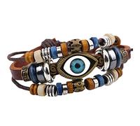 MiniJewelry Bracelet en cuir tressé avec œil de Fatima - Pour homme et femme - Réglable, taille unique, Cuir, Pas de gemme