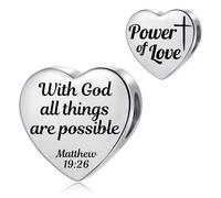 MiniJewelry Breloque en forme de cœur avec verset de la Bible pour bracelets Pandora Religion Cadeau d'anniversaire pour femme fille en acier inoxydable, taille unique, Acier inoxydable, Pas de gemme