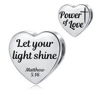 MiniJewelry Breloque en forme de cœur avec verset de la Bible pour bracelets Pandora Religion Cadeau d'anniversaire pour femme fille en acier inoxydable, taille unique, Acier inoxydable, Pas de gemme