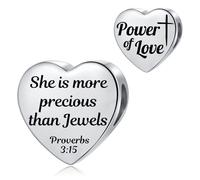 MiniJewelry Breloque en forme de cœur avec verset de la Bible pour bracelets Pandora Religion Cadeau d'anniversaire pour femme fille en acier inoxydable, taille unique, Acier inoxydable, Pas de gemme