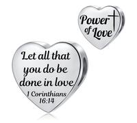 MiniJewelry Breloque en forme de cœur avec verset de la Bible pour bracelets Pandora Religion Cadeau d'anniversaire pour femme fille en acier inoxydable, taille unique, Acier inoxydable, Pas de gemme