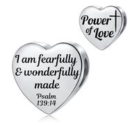 MiniJewelry Breloque en forme de cœur avec verset de la Bible pour bracelets Pandora Religion Cadeau d'anniversaire pour femme fille en acier inoxydable, taille unique, Acier inoxydable, Pas de gemme