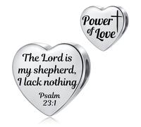 MiniJewelry Breloque en forme de cœur avec verset de la Bible pour bracelets Pandora Religion Cadeau d'anniversaire pour femme fille en acier inoxydable, taille unique, Acier inoxydable, Pas de gemme