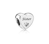 MiniJewelry Breloque en forme de cœur en cristal rose compatible avec les bracelets Pandora Moments en argent sterling, Métal, Zircone cubique