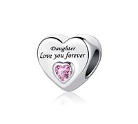 MiniJewelry Breloque en forme de cœur pour bracelets Pandora - Cadeau pour femme, fille, petite-fille, famille, Noël, anniversaire, papa, maman, grand-mère, fille, Love You Forever - Rose CZ, Cuivre