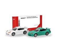 MiniKit Porsche 911 GT3, lot de 2, blanc/cyan - HERPA 014083 - HO 1/87