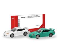 MiniKit Porsche 911 GT3, lot de 2, blanc/cyan - HERPA 014083 - HO 1/87