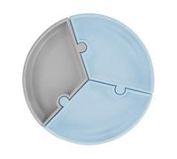 MinikOiOi 101050059 Teilbare Puzzle-Platte. Platte mit 3 teilbaren Abschnitten und blauen und grauen Saugnäpfen