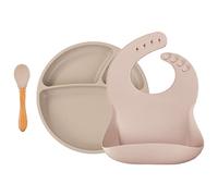 Minikoioi - Coffret repas comme un grand, Assiette Cuillère Bavoir - 6 mois