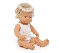 Miniland 31115 Fille européenne avec Appareil auditif dans Une boîte Cadeau Blanc 38 cm