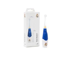Miniland - Brosse à dents électrique pour enfant du Real Madrid - Avec lumière LED, 2 têtes interchangeables et base avec ventouse - 16 000 pulsations - Licence officielle Real Madrid