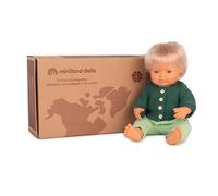 Miniland Coffret Cadeau Dolls : poupée bébé caucasien de 38 cm + Ensemble Forest, Multicolore, 31218
