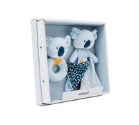 Miniland - Coffret cadeau pour bébé : hochet + doudou, stimulation sensorielle dès la naissance - coffret cadeau idéal pour les bébés (koala)