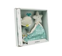 Miniland - Coffret cadeau pour bébé : hochet + doudou, stimulation sensorielle dès la naissance - coffret pour les bébés (océan)