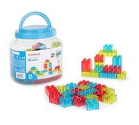 Miniland Conteneur de 55 pièces translucides, Multicolores et emboîtables de différentes Tailles. pour Enfants à partir de 2 Ans