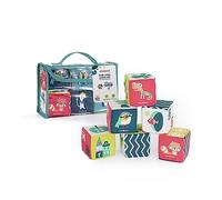 Miniland Ensemble de Cubes Mous avec hochet pour bébés. Jeu de Stimulation sensorielle pour Les Enfants de 0 à 6 Mois. Collection Feel to Learn.