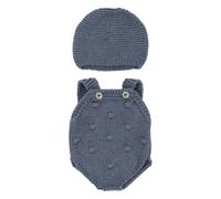 Miniland - Ensemble de vêtements en Tricot recyclé pour poupée de 32 cm Miniland Dolls - Barboteuse et Bonnet Bleu