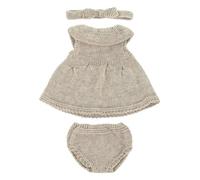 Miniland - Ensemble de vêtements en Tricot recyclé pour poupée de 32 cm Miniland Dolls - Robe et Bande, Beige, 31653