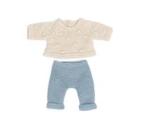 Miniland – Ensemble pour poupée 21 cm – Pull pois blanc & pantalon bleu – Matériaux recyclés