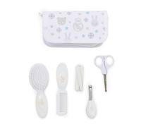 Miniland - Kit de toilette pour bébé du Real Madrid - Trousse avec peigne, brosse douce, ciseaux, coupe-ongles et limes - Design compact et officiel du club - Dès 0 mois