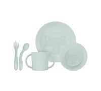 Miniland Meal Set Round Mint. Vaisselle ronde comprenant une assiette, un bol, un verre et des couverts flexibles, fabriquée en Espagne avec des matériaux de haute qualité