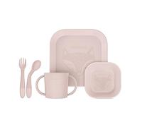 Miniland Meal Set Square Candy. Vaisselle carrée comprenant une assiette, un bol, un verre et des couverts flexibles, fabriquée en Espagne avec des matériaux de haute qualité