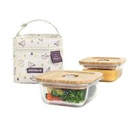 Miniland Boîte repas Pack 2 Go Ecosquare Chick – 2 contenants verre hermétiques – Beige Enfants
