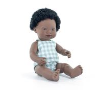 Miniland - Poupée 38 cm africaine - barboteuse à carreaux