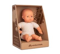 Miniland Poupée Souple de 32 cm dans Une boîte - Caucasien | Parfum léger à la vanille, fabriqué en Espagne, conçu pour les bébés, poupée nouveau-né, joli design pour cadeau
