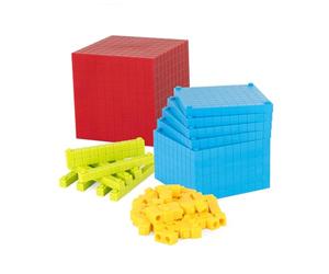 Miniland Set Base 10 pour Travailler et Comprendre Leur décomposition numérique. Fabriqué en Espagne. Contient 121 pièces, 24 activités, 15 Cartes et 1 Guide pédagogique.