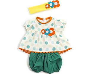 Miniland Vêtements de poupée pour poupées de 38,1 cm à 40,6 cm, Barboteuse à Pois, Haut, Pare-Soleil, vêtements de poupée d'été, Jeu de Simulation, motricité Fine
