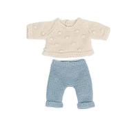 Miniland – Ensemble pour poupée 21 cm – Pull pois blanc & pantalon bleu – Matériaux recyclés