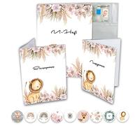 Minilino Lot de 3 housses de carnet de vaccination et passeport - Protège les documents importants - Organiseur pour carnet d'examen et documents de voyage - Pour garçons, herbe à plumes