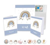 Minilino Lot de 3 housses de carnet de vaccination et passeport - Protège les documents importants - Organiseur pour carnet d'examen et documents de voyage - Pour garçons - Bleu arc-en-ciel