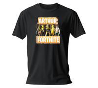 MiniLooK T-Shirt Garçon Personnalisé Fortnite Peely Character Design T Shirts Fortnite Personnalisé Prénom ou Tag de Jeu - T-Shirt Imprimé Gaming Noir Manche Courte 14 ans