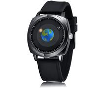 MINILUJIA 50M Étanche Hommes Carte Du Monde Montres Classique Créatif Terre Globe Lune Soleil Rotation Eye-catching Personnalisé Frais Unique Montres Silicone/Cuir Bracelet Noir, Noir 2, cadran carte