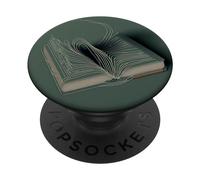 Minimal Book Line Art pour ver de livres sur vert sauge PopSockets PopGrip Adhésif