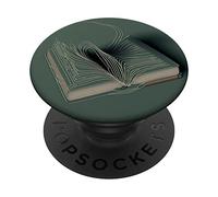 Minimal Book Line Art pour ver de livres sur vert sauge PopSockets PopGrip Interchangeable