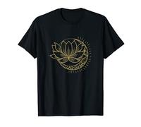 Minimal Crescent Moon Lotus Flower Space Yoga Meditation Art T-Shirt