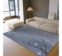 Minimal Japanese 200x300 Salon Tapis Lavable Dark Plum Blossom Print carpette Bas Poil antiderapant Descente de lit for Chambre Dinning Room Office Farmhouse Gray Area Indoor Decor