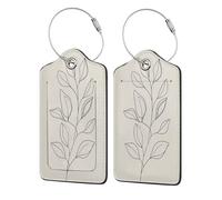 Minimal Line Art Botanical Sprig Leaves Lot de 2 étiquettes de bagage en cuir avec rabat d'intimité et boucle en métal pour homme et femme