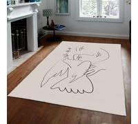 Minimal Line Art Face Carpets Tapis 60x120cm Salon Grande Colombe Impression Neutre Crème Lavable en Machine Noir et Blanc pour Chambre Antidérapant Moelleux Lounge Cuisine