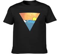 Minimal Wave Sunset in Triangle Geometric Nature Men T-Shirt Black XXL