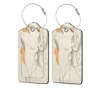 Minimal Woman Line Art Lot de 2 étiquettes de bagage en cuir avec rabat d'intimité et boucle en métal pour homme et femme