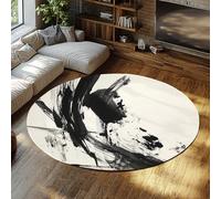 Minimalisme Abstrait Tapis Ronds Art à l’Encre Lavable en Machine Tapis pour Chambre Salon Bureau à Domicile Décor à Poils Ras Noir et Blanc 160x160cm