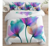 Minimalisme Housse de Couette 140 x 200 cm Adulte Enfant Plante Fleurs Dégradées Parure de Lit, Blanc Parure de Lit 2 Personnes en Microfibre Literie avec 1 Housse de Couette et 2 Taie d'oreiller