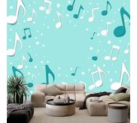 Minimalisme Papier Peint Intissé Notes De Musique De Dessin Animé 200 x 140 cm Papier Peint Photo Panoramique, Sarcelle Poster Mural Personnalisé pour Salon Cuisines Chambre Adulte Enfant Décor Murale