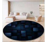 Minimalisme Tapis Rond 150 Cm Cube Solide Géométrie Doux Et Antidérapant À Poils Courts Lavable en Machine pour Salon Chambre À Coucher Salle Bleu