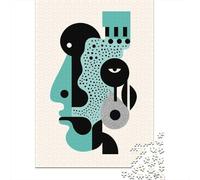 Minimalist Abstract Face - Modern Geometric Art Puzzle Adulte 1000 Pièces, 70x50cm/1000pcs; Pièces Blanches avec Peu De Poussière; Défi À Relever Seul Ou À Plusieurs